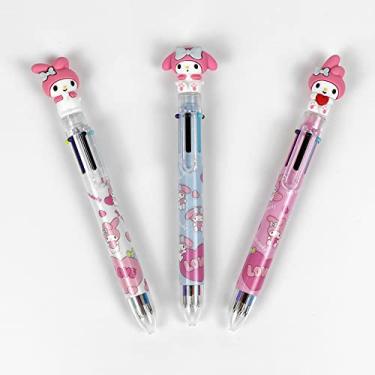 Imagem de Conjunto de 3 canetas esferográficas multicoloridas MY MELODY 0,7 mm com 4 borrachas de unicórnio (aleatórias), presente para aniversários, material escolar, prêmios estudantis, recompensas e lembrancinhas de festa