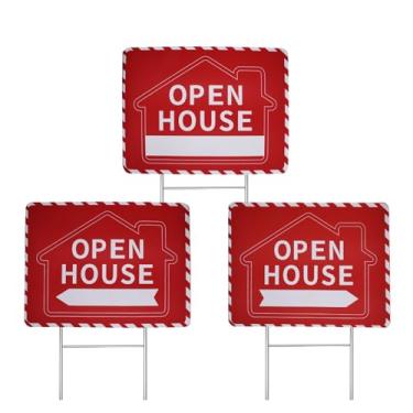 Imagem de Syiomlis Placas de casa aberta (pacote com 3), placas de quintal dupla face de 38 x 30 cm com estacas de metal H, à prova de clima, placa de venda de quintal grande, placa de venda móvel, placas de