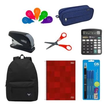Imagem de Kit Material Escolar 14 Itens Aluno Calculadora e Mochila
