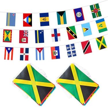 Imagem de Cordão de bandeira de 20 países do Caribe, 20 mini bandeiras internacionais de país pequeno para sala de aula, festa, lojas e bares, decorações ao ar livre, decorações internas (pacote com 2)