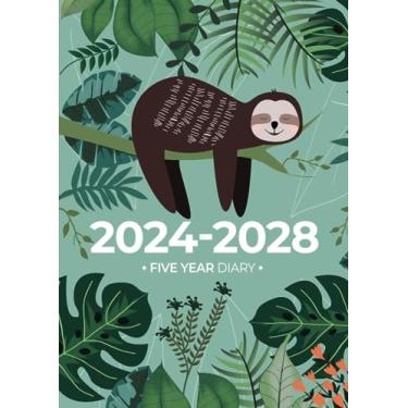 Imagem de 5 Year Diary 2024-2028 | A4 Adorable Busy Sloth In The Jungle: Month to View Planner with UK Holidays, Moon Phases, Birthdays & Celebrations, Contacts, Passwords (Five Years)