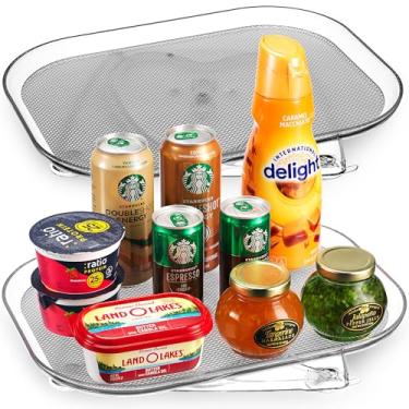 Imagem de Oizeir Geladeira Lazy Susan(2Pk)- Organizador de Geladeira Retangular Transparente- Bandeja Giratória Lazy Susan para Geladeira- Organizador de Armário e Despensa- Prateleira de Ge (15,7" X 11,8" - Pa