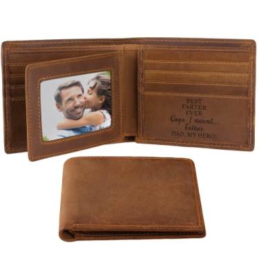 Imagem de awofer Carteira masculina gravada, carteira de couro personalizada, ideia de presente personalizada para marido, filho, pai, Natal perfeito, aniversário, aniversário, presente de dia dos pais, Dad
