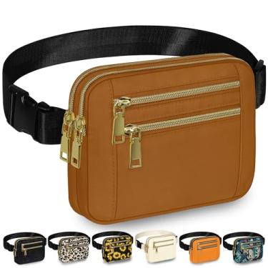 Imagem de Capolo Pochete feminina moderna com alça ajustável e 4 bolsos com zíper à prova d'água para qualquer lugar bolsa de cinto para treino, corrida, viagem, Marrom