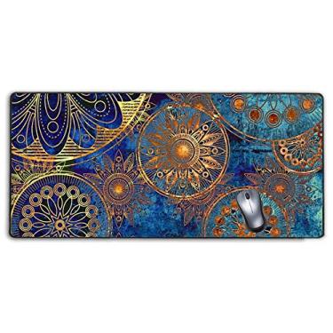 Imagem de Mouse pad grande para jogos com bordas costuradas, mousepad estendido com base de borracha antiderrapante para laptop, mesa e teclado - mandala ouro rosa