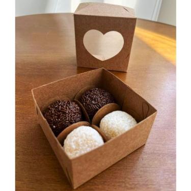 Imagem de Caixa Coração para brigadeiro, doces lembrancinha, Kraft , com visor 8