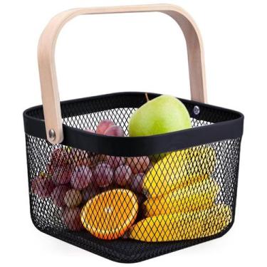 Imagem de Cesto Organizador Multiuso Quadrado de Ferro e Madeira - Clink, Preto