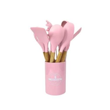 Imagem de Kit Cozinha Espátula de Silicone 12 Peças Cabo De Madeira e suporte - 