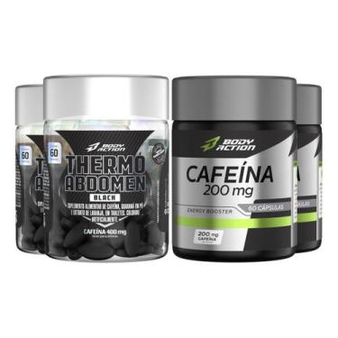 Imagem de 2x Thermo Abdomen Black 60 Comp + 2x Cafeína 200mg Bodyaction, Sem sab