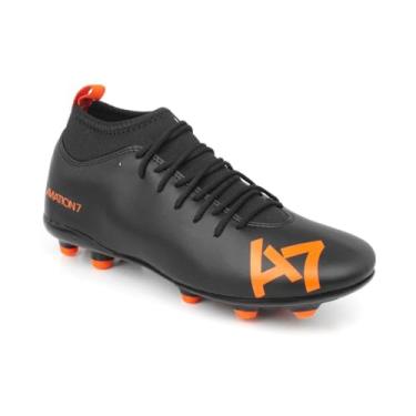 Imagem de Chuteira Botinha A7 Futebol Campo Gramado Com Travas (Preto+Laranja, BR, Adulto, Numérico, 37)