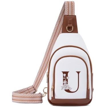 Imagem de Bolsa transversal feminina inicial bolsa de ombro pochete lateral transversal pequena bolsa de couro para viagem mochila mãe mãe filha irmã namorada melhor amiga Natal Natal presente de aniversário