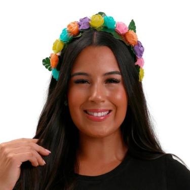 Imagem de Tiara de Carnaval Flores Coloridas com Folhagem Luxo - Abrakadabra, UN