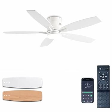 Imagem de Ayaoty Ventiladores De Teto Com Luzes, Ventilador De Teto Interno De Perfil Baixo De 52" Com Luz E Controle Remoto, Regulável, Silencioso, Reversível, Ventilador De Teto Branco Para Quarto, Uso Inte