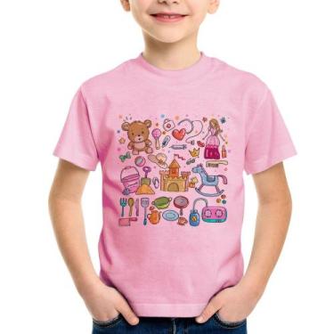 Imagem de Camiseta Infantil Brinquedos - Foca na Moda, Rosa bebê, 8