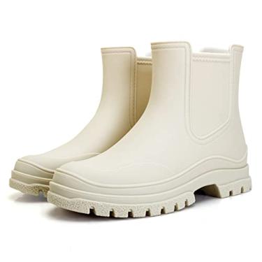 Imagem de Hsttgsr Botas De Chuva Femininas, Botinhas Elásticas Confortáveis Para Adultos, Botas Chelsea De Salto Médio Da Moda, Botas Curtas De Jardim Com Plataforma Grossa Antiderrapante E À Prova D'Água E S