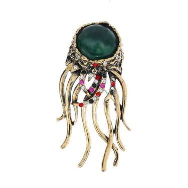 Imagem de Broche de água-viva de cristal antigo para mulheres e homens banhado a ouro vintage estilo oceano verde broches lapela broche criativo chapéu bolsa terno acessórios de fantasia joias pai amigo,