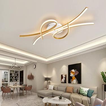 Imagem de 3 cor de luz regulável teto moderno candelabro led lâmpada para sala de estar quarto sala de estudo Decoração de casa preto/ouro Lustre moderno Luminária luminária (Dourado, L100*W50CM)