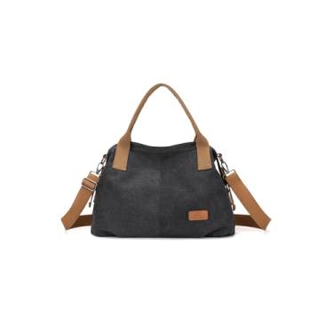 Imagem de CORIOS Bolsa feminina de lona, transversal grande, bolsa casual, alça superior, bolsa, carteiro, Preto, Large