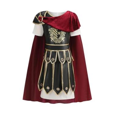 Imagem de HAPNBCELE Fantasia de soldado romano para crianças, meninos, cavaleiro guerreiro, gladiador viking, cosplay, Halloween, vestido medieval, Vermelho-marrom, 10-11 Anos