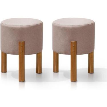 Imagem de Kit 2 Puff Redondo Luxo Decorativo Charme Thor com Pés de Madeira Linh