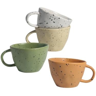 Imagem de Conjunto de 4 canecas de café, 4 xícaras de café de cerâmica multicoloridas, caneca de latte com alça grande para café, chá, cacau, leite, usada para fornos de micro-ondas e máquinas de lavar louça