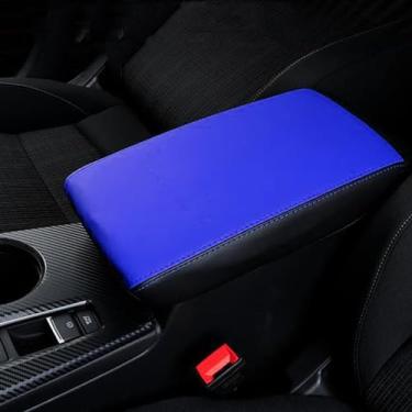 Imagem de boltry Painel de cobertura de caixa de apoio de braço do console central à prova d'água antiarranhões capa protetora de couro decoração acessórios interiores para Honda Civic 2022 (couro preto + couro azul)