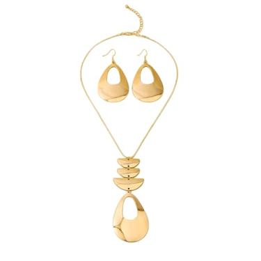 Imagem de Colar moderno com pingente de gota de água vazado para mulheres, moderno, banhado a ouro 18 k, geométrico, corrente de cobra, ajustável, brincos delicados, boêmio, verão, simples, conjunto de joias