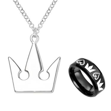 Imagem de TFYU 2 peças Kingdom H. Crowns Design Necklace Sora's Crown & Roxas's Ring Anime Cosplay bijuterias acessórios