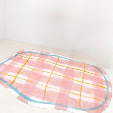 Imagem de Irregular Sala de estar Grande Área Tapetes Rosa Xadrez Quarto Cabeceira Tapete Bonito Crianças Menina Quarto Tapetes Plush Macio Vestiário Tapete, QM217, YZ, 200X200CM