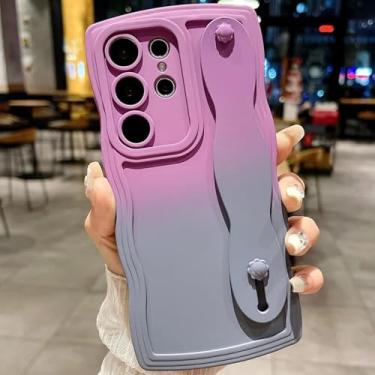 Imagem de HPQWN Para Galaxy S23 Ultra Gradient Wave Wrist Strap Case (Para Galaxy S23 Ultra/Cinza Roxo)