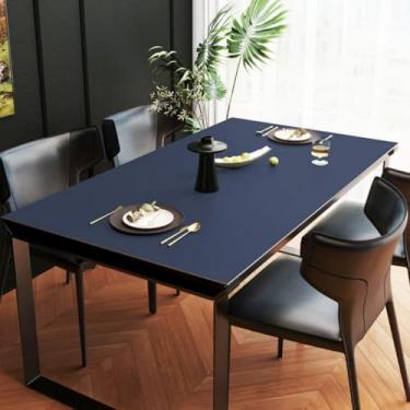 Imagem de Almofada de mesa de material PU de cor sólida, toalha de mesa impermeável de luxo, capa de mesa resistente a manchas para mesas retangulares - azul marinho||70 x 130 cm