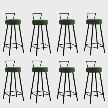 Imagem de Kit 08 Banqueta Alta Com Encosto Tais Eiffel Cozinha Bar Bistrô Ferro Preto Suede Verde Musgo - Ahz Móveis