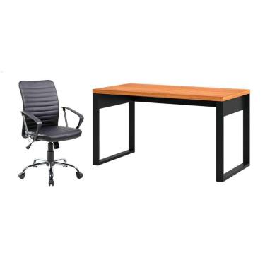 Imagem de Conjunto de Mesa Anah Freijó com Cadeira de Escritório Diretor Giratória Oslo Preta