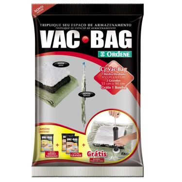 Imagem de Kit Saco à Vacuo 1 Médio + 2 Grande + Bomba Vac Bag Ordene