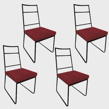 Imagem de Kit 04 Cadeiras Sala de Jantar Escritório Office Stark Industrial Ferro Preto Sintético Vermelho - Ahz Móveis