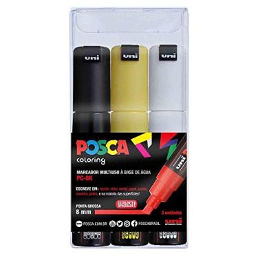 Imagem de POSCA, UNI, Caneta Marcador PC-8K, Ponta Chanfrada Bold, traço de 8mm a 17mm, Estojo 3 Cores