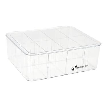 Imagem de Organizador de armário de remédios, caixa de armazenamento de comprimidos, kit de primeiros socorros vazio para casa, estojo grande para comprimidos de 8 compartimentos com tampa e divisórias