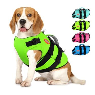 Imagem de Doglay Colete salva-vidas para cães - Colete salva-vidas de neoprene de alta flutuação, coletes refletivos ajustáveis para passeios de barco, preservador de vida leve com alça e anéis D duplos para