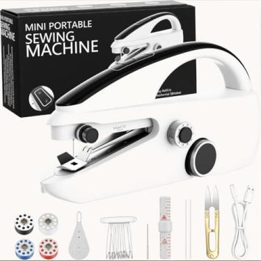 Imagem de Máquina de costura portátil para iniciantes - Mini máquina de costura portátil para adultos - Pequena sem fio para viagens em casa