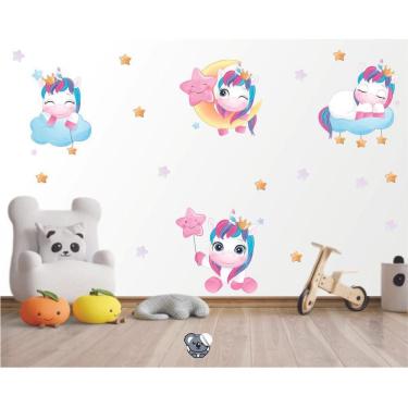Imagem de Adesivo De Parede Infantil Unicórnios Lua Nuvem Aquarela
