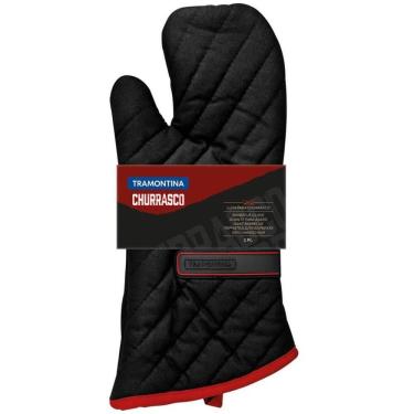 Imagem de Luva Térmica Cozinha Tramontina Churrasco 100% Algodão 40cm Preta Grelha Forno Churrasqueira