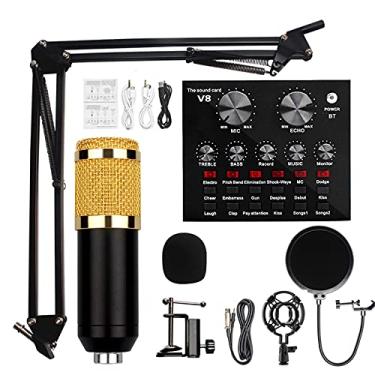 Imagem de AKALNNB Conjunto de microfone condensador com placa de som ao vivo, conjunto de gravação de estúdio profissional de microfone Bm-800, placa de som ao vivo com efeitos e trocador de voz, mini som