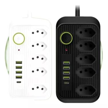 Imagem de Extensão Régua Elétrica 2 Metros 5 Tomadas 4 Usb 1 Usb-c (Preto)