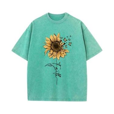 Imagem de Camiseta Oversized Feminina Vintage - Estampa de Girassol e Borboleta 