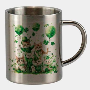 Imagem de Caneca de Inox Premium Prateada 400ml TURMA GATINHOS ST PATRICKS DAY 1