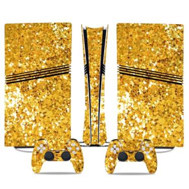 Imagem de PS5 Pro Digital Skin & Controller Decal Set - Adesivos de vinil personalizados para console PlayStation 5 e controle DualSense - Capas de jogos pretas foscas, proteção total (ouro brilhante, PS5 Pro
