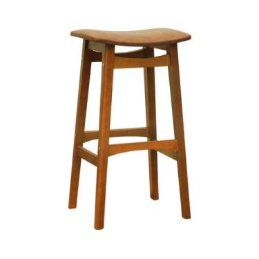 Imagem de Banco Alto Confort Madeira Maciça Assento Anatômico Estofado Corano - 