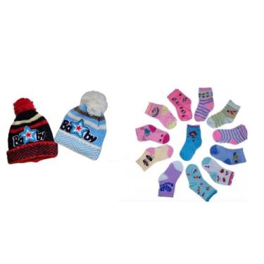 Imagem de Kit 2 Toucas E 12 Meias Infantil Inverno Frio - Lynx Produções