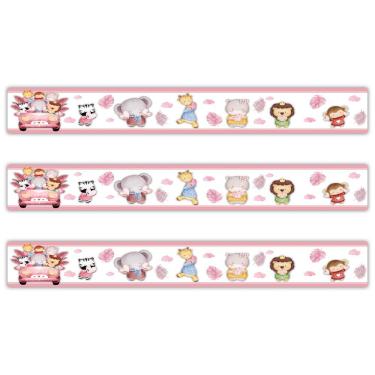 Imagem de Kit 3 Faixas Decorativas Papel Parede Infantil Animais Carro