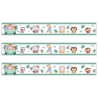 Imagem de Kit 3 Faixas Decorativas Papel Parede Infantil Animais Carro